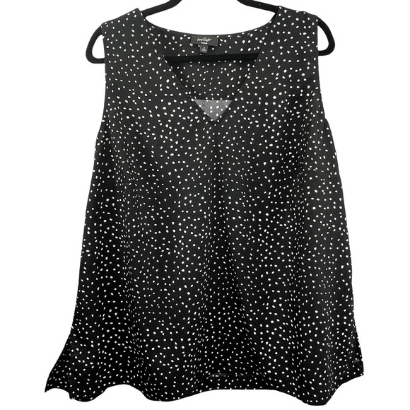 Lord & Taylor Polka Dot Blouse Black Size 1X Sleeveless Loose Fit V-Neck Top - Picture 1 of 7